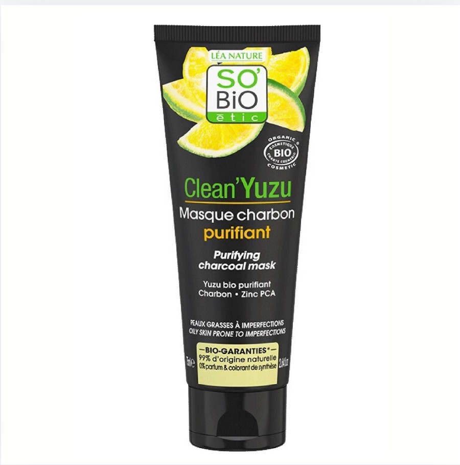 SO’BiO étic Maska pleťová čisticí s aktivním uhlím - Clean Yuzu BIO 75 ml