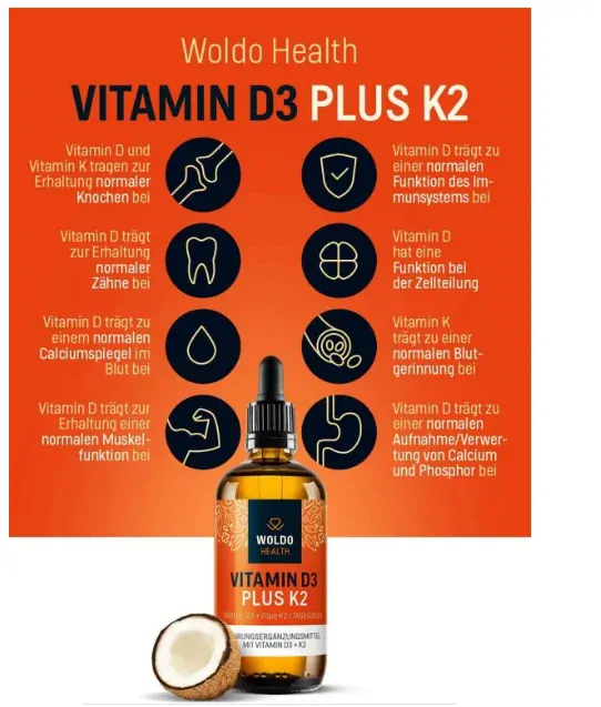 WoldoHealth Vitamín D3 + K2 ve formě kapek 50 ml