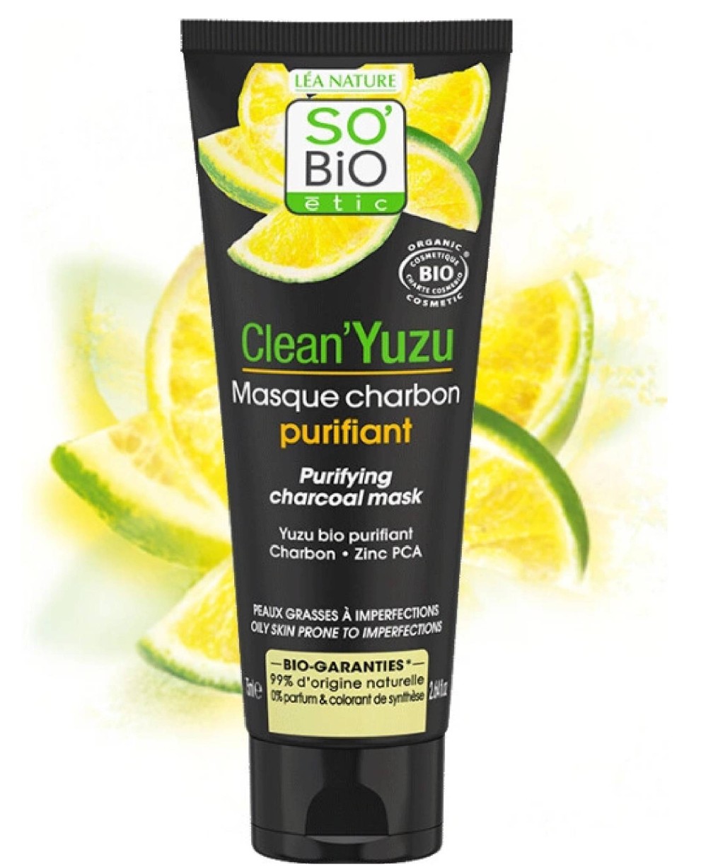 SO’BiO étic Maska pleťová čisticí s aktivním uhlím - Clean Yuzu BIO 75 ml